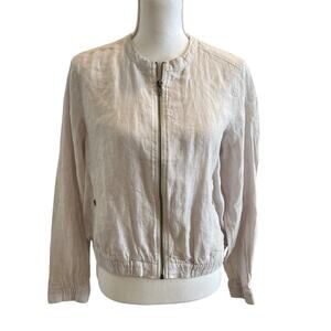 Nicole Miller New York Jacket Women's Size Small Off White 100% Linen Full Zip